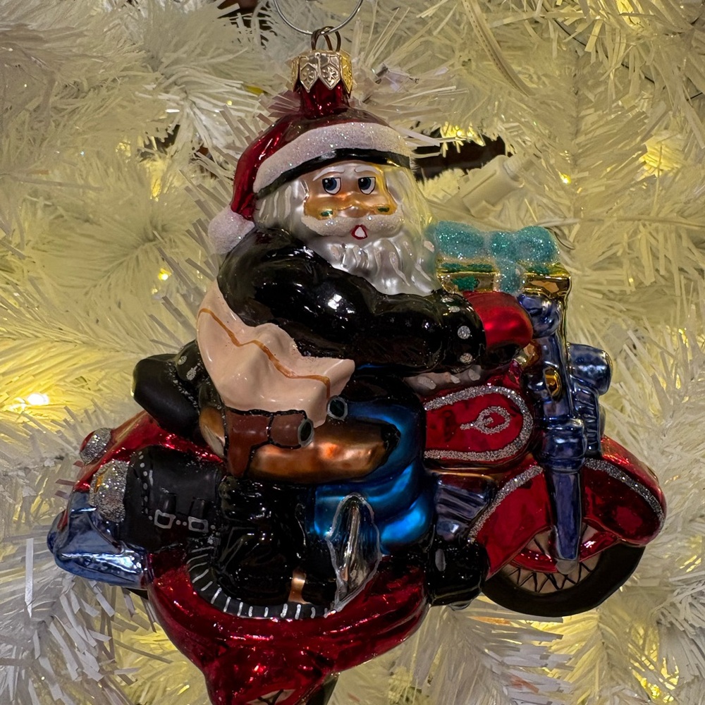Santa on Motorcycle Christmas Ornament